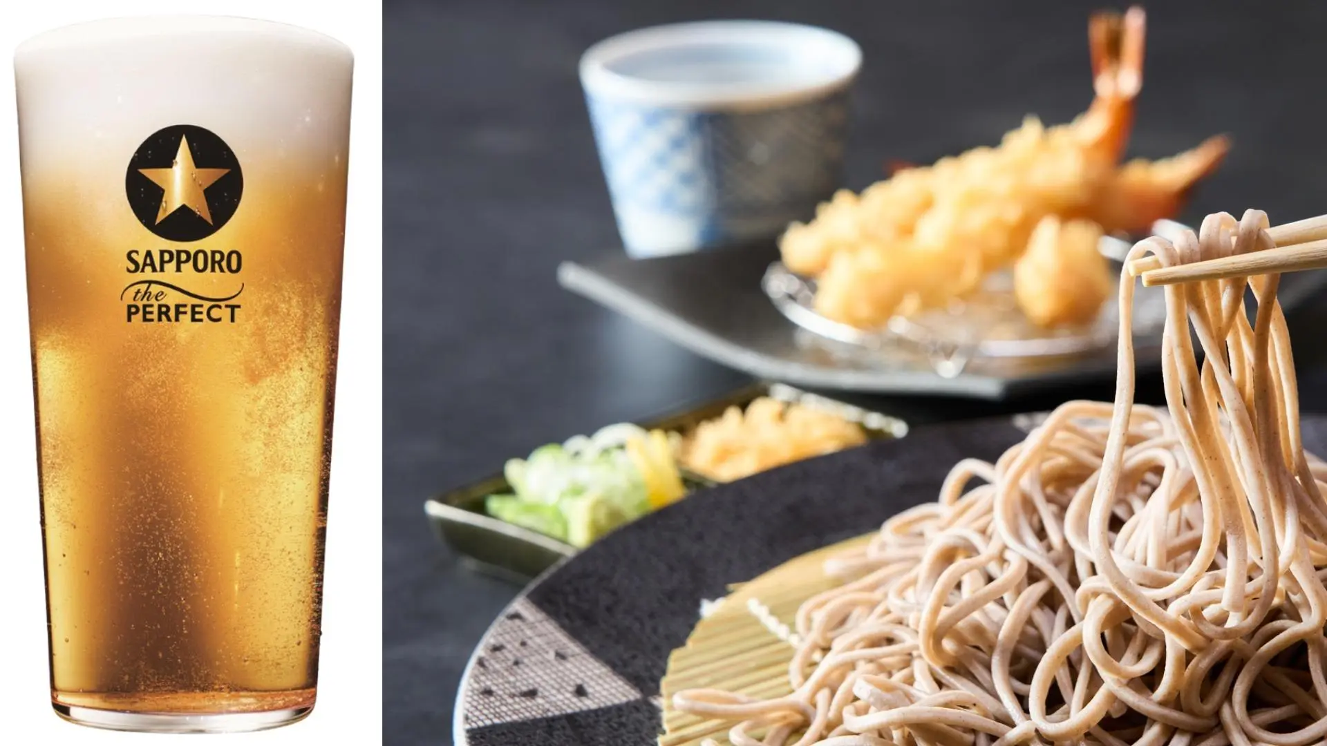 蕎麦酒そばえもんの料理と麦酒のセット